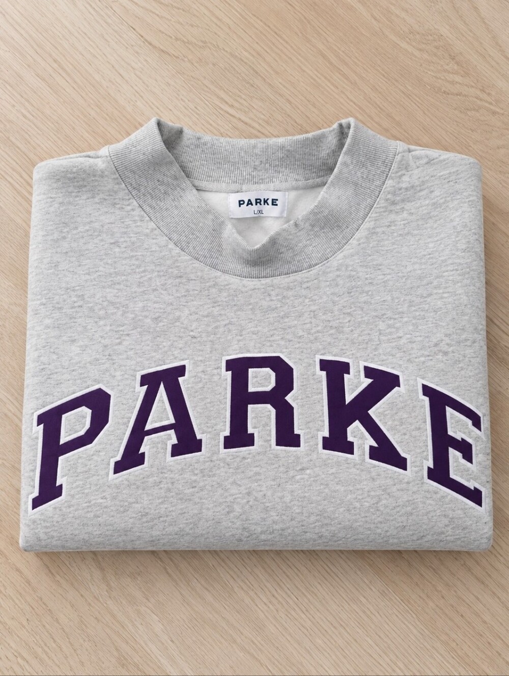 Parke Grey+ Amethyst Purple Letters Fleece Varsity Mockneck LXL- Nwt